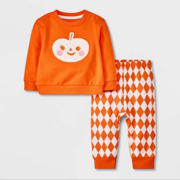 CAT & JACK 2 PC PUMPKIN GRAPHIC PANTS SET SIZE 0-3M & 3-6M (NEW WITH TAGS) - Picture 1 of 4